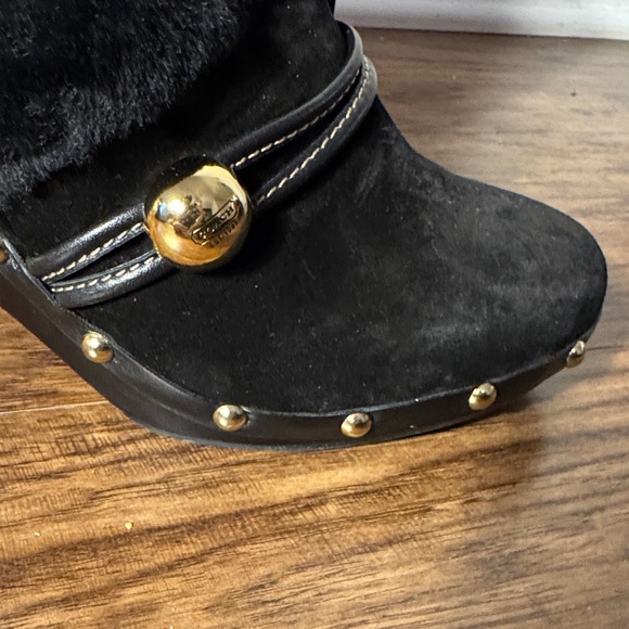 Coach Black Suede Mules with Gold Details - Picture 4 of 7